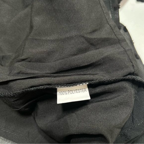 Women Black V Neck Puff Short Sleeve Top Swiss Dot chiffon Lace size X-Large NWT - Picture 6 of 9